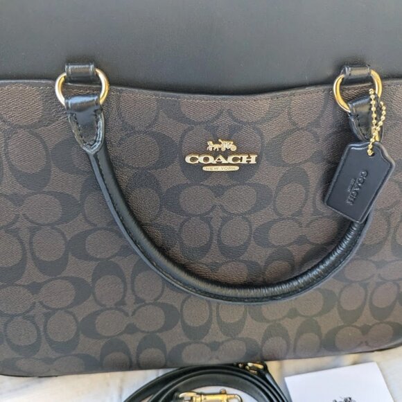 COACH Signature Brown, Black Laptop Case Leather Business Briefcase fo... - Picture 2 of 8